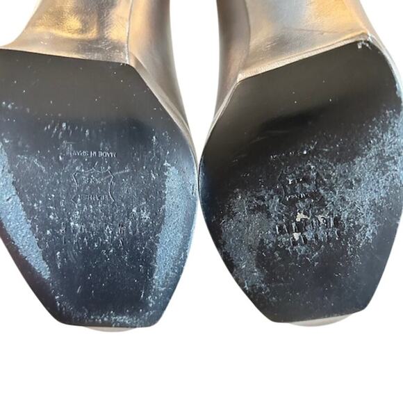 Stuart Weitzman Leather Silver Metallic Peep-Toe Heels – Size 7 Made is Spain - Picture 13 of 15